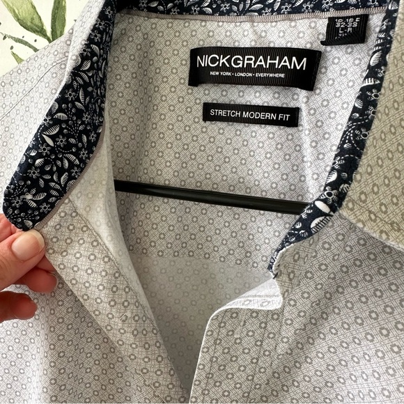 Nick Graham Stretch Modern Fit Button Doen Shirt. Size  L. Light gray pr… - Picture 4 of 9